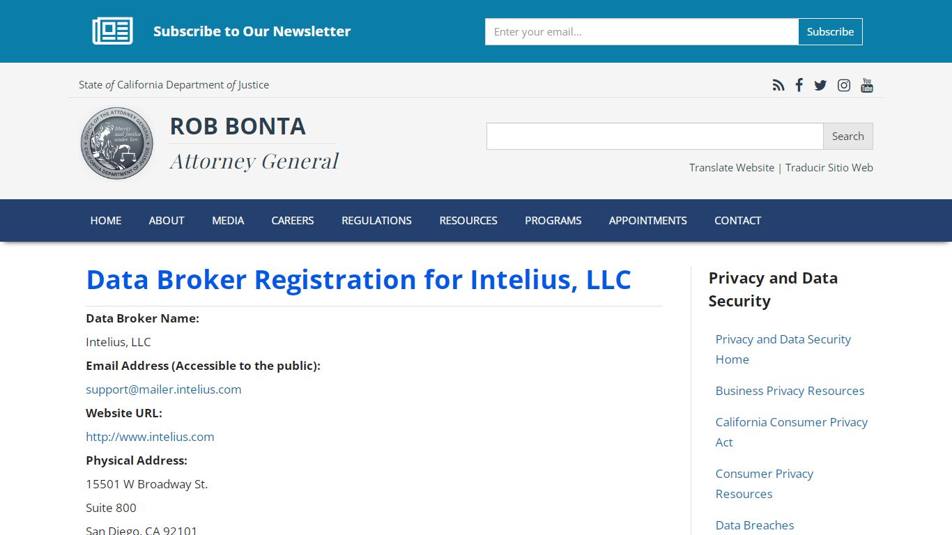 Data Broker Registration for Intelius, LLC | State of California ...