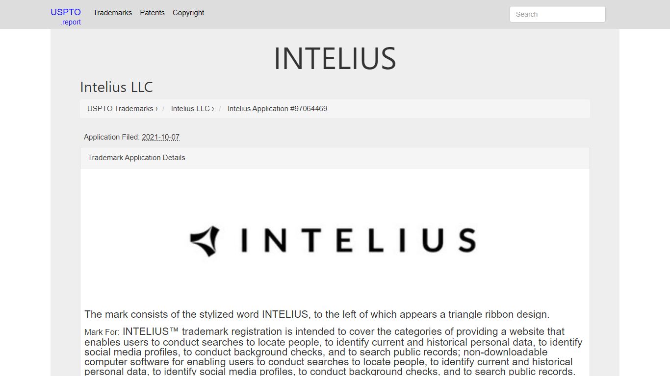 INTELIUS - Intelius LLC Trademark Registration